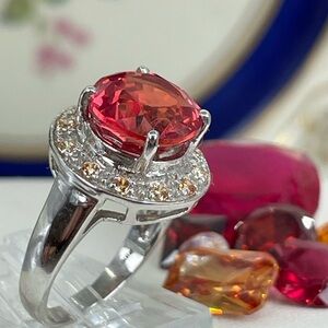 6.5ct Sunset Sapphire red & Orange Sapphire accents silver Ring 925